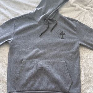 Men's Gray Hooded Pullover Sweatshirt with Cross Detail